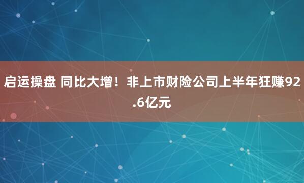 启运操盘 同比大增！非上市财险公司上半年狂赚92.6亿元